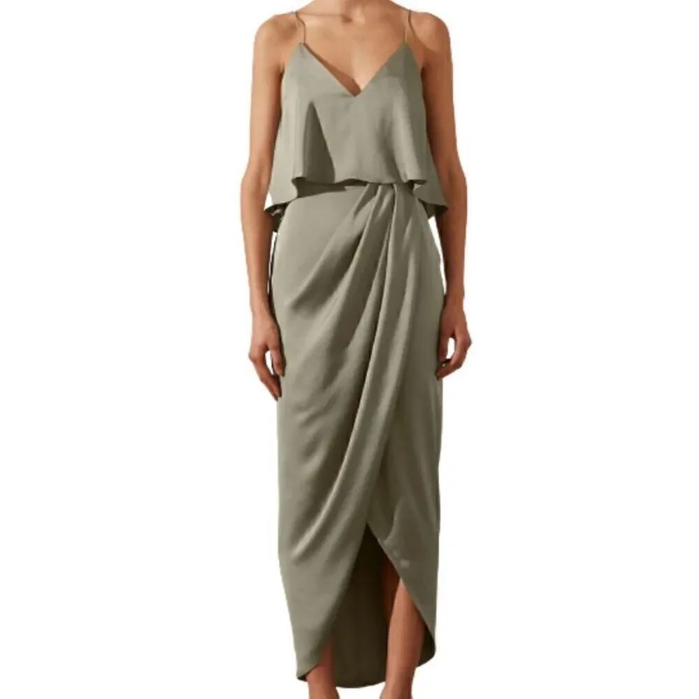 Shona Joy Luxe Cocktail Frill Dress in Green NWOT Size 6